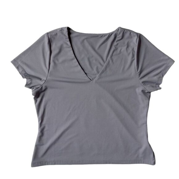 Mark Edwards Gray Double Lined Short Sleeve Stretchy V-Neck Blouse Women's XL - Picture 1 of 12